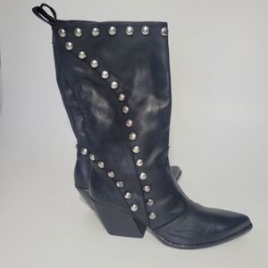 NEW Vero Cuoio Studded Black Leather Boots Sz 40 Made In Italy $399